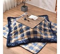 Ensemble Kotatsu De Style Japonais - Table Chauffante À Motif À Carreaux (75 * 75 * 38CM, Bleu)