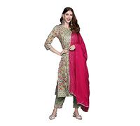 Ensemble kurta pour femme avec pantalon kurti palazzo de style indien dupatta pour femme, Vert et rose., XX-Large