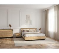 Ensemble KYRIA avec Lit coffre + Commode + 2 chevets 160x200 BOBOCHIC 160x200 Chêne et noir