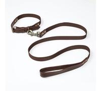 Ensemble laisse et collier pour chien avec boucle en métal, collier pour chien robuste en cuir et nylon, collier réglable et durable, collier de 61 cm, laisse de 127 cm, marron café