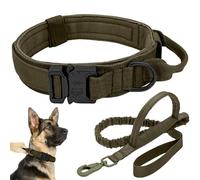 Ensemble Laisse Tactique pour Chien, Collier de Dressage Militaire réglable en Nylon avec poignée de contrôle et Boucle en métal, Collier pour Chiens de Taille Moyenne et Grande (Vert, Taille L)