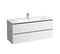 Ensemble Laufen PALACE Lavabo, meuble sous-lavabo, 2 tiroirs, 1 trou, poignées noir 1200x545mm Blanc Brillant