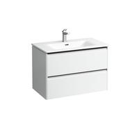 Ensemble Laufen PALACE Lavabo, meuble sous-lavabo, 2 tiroirs, 1 trou, poignées noir 800x545mm Blanc Mat