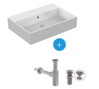 Ensemble Lavabo 60x42cm + Bonde clic-clac + Siphon de lavabo, Chrome (K077801-SET)