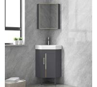 Ensemble lavabo d'angle compact avec évier en céramique, miroir, robinet et drain - Design peu encombrant pour petites salles de bains, solution de rangement élégante de 38 cm