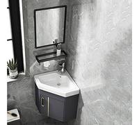 Ensemble lavabo d'angle de salle de bain - Ensemble de meubles muraux avec robinet d'eau chaude et froide et porte-serviettes - Couleur Grigio 42 cm Taille du miroir - Design peu encombrant