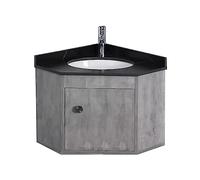Ensemble Lavabo D'Angle Mural En Céramique Avec Égouttoir, Robinet Eau Chaude/Eau Froide, Porcelaine Triangulaire Blanche, Gris Et Noir, 45 X 45 X 48 Cm. Idéal Pour Optimiser L'Espace De La Salle De
