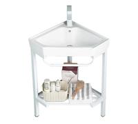 Ensemble Lavabo Dangle pour Salle De Bain, Vasque en Céramique avec Support en Acier Inoxydable, Lavabo Utilitaire sur Pied, Meuble Miroir Et Robinetterie Salle Set 1 38cm/15in