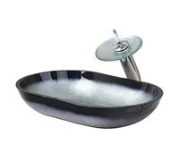 Ensemble lavabo de salle de bain gris de luxe - Lavabo en verre trempé peint à la main avec robinet artistique bol de comptoir pour salles de bains modernes