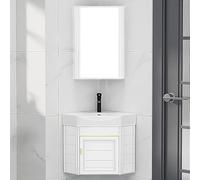 Ensemble lavabo de salle de bain, meuble d'angle mural avec évier en céramique et miroir pour petits espaces