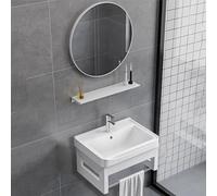 Ensemble lavabo et miroir mural pour petite salle de bain - Meuble-lavabo gain de place avec vasque pour toilettes compactes, balcon, buanderie, support de lavage suspendu (Blanc, 43 x 35 x 26 cm)