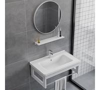 Ensemble lavabo et miroir mural pour petite salle de bain - Meuble-lavabo gain de place avec vasque pour toilettes compactes, balcon, buanderie, support de lavage suspendu (Blanc, 80 x 40 x 26 cm)