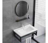 Ensemble lavabo et miroir mural pour petite salle de bain - Meuble-lavabo gain de place avec vasque pour toilettes compactes, balcon, buanderie, support de lavage suspendu (Grigio, 70 x 40 x 26 cm)