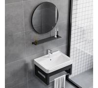 Ensemble lavabo et miroir mural pour petite salle de bain - Meuble-lavabo gain de place avec vasque pour toilettes compactes, balcon, buanderie, support de lavage suspendu (Grigio, 43 x 35 x 26 cm)