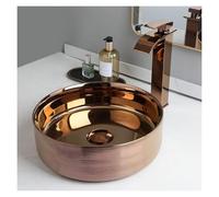 Ensemble lavabo et robinet de salle de bain en or rose de 35,6 cm, bol rond élégant pour installation de comptoir, design moderne pour une mise à niveau élégante de la salle de bain