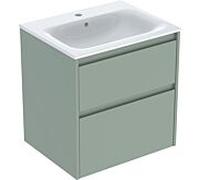 Geberit Ensemble lavabo Renova Plan meuble bord étroit, 2 tiroirs, 60×62,1×48cm, blanc/vert salé