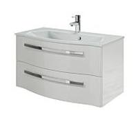 Ensemble lavabo Pelipal Série 4005 9.920.900.011 laqué blanc polaire brillant/blanc brillant Select, poignées chromé , 2 tiroirs, 90 x 48,2 x 48,1 cm