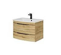 Ensemble lavabo Pelipal Série 7045 SET-167-001 Chêne Halifax pores synchrones, poignées noires, 2 tiroirs, 715 mm