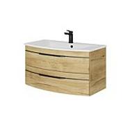 Ensemble lavabo Pelipal Série 7045 SET-167-033 Chêne Halifax pores synchronisés, poignées noires, 91 cm