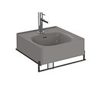 Ensemble lavabo VitrA Equal 66051 46,5 x 45,2 cm, gris pierre mat VC, porte-serviettes en métal noir mat