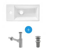Ensemble lave-mains suspendu avec trou pour robinetterie 40.5x20.5, Bonde clic-clac Siphon SATBRE4020SL-SET