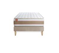 Ensemble LE DLICAT 90 x 200 cm sommier kit Beige - 26cm - Ressorts ensachs et mmoire de forme - Technologie hybride, fabrication responsable. - Sommier kit Beige