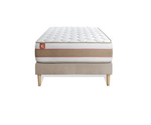 Ensemble LE DLICAT 90 x 200 cm sommier kit Beige - 26cm - Ressorts ensachs et mmoire de forme - Technologie hybride, fabrication responsable. - Sommier kit Beige