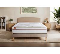 Ensemble LE PAISIBLE 140 x 190 cm sommier Beige - 24cm - Mmoire de forme - Matriaux co-responsable - Sommier Tapissier Beige