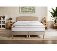 Ensemble LE PAISIBLE 200 x 200 cm double sommiers Beige - 24cm - Mmoire de forme - Matriaux co-responsable - Sommier Tapissier Beige