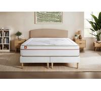 Ensemble LE PAISIBLE 200 x 200 cm double sommiers Blanc - 24cm - Mmoire de forme - Matriaux co-responsable - Sommier Tapissier Blanc