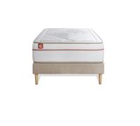 Ensemble LE PAISIBLE 90 x 190 cm sommier kit Beige - 24cm - Mmoire de forme - Matriaux co-responsable - Sommier kit Beige - Avec couette et oreillers