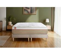 Ensemble LE SOYEUX 200 x 200 cm double sommiers Beige - 24cm - Ressorts ensachs et mmoire de forme - Equilibr - Sommier Tapissier Beige