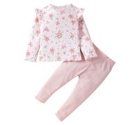 Ensemble Leggings et Pantalons Longs pour bébés Filles, t-Shirt à Manches Longues et Pantalon à Motif Floral, 2 Ensembles, Printemps et Automne Ensemble sous-vêtements (6-9 Months)
