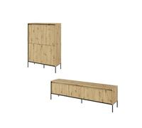 Ensemble LENARA avec buffet haut 100 cm + meuble TV 193 cm avec tasseaux et LED marron clair BOBOCHIC Marron clair