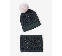 Ensemble « léopard » fille bonnet + snood vert 12/14A