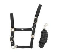 Ensemble licol en nylon et longe tressé pour cheval Supreme Noir Cob