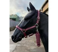 Ensemble licol et laisse pour cheval - Bordeaux à pois - Licol réglable - Mini Shetland (pony)