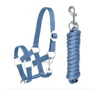 Ensemble licol et longe avec mousqueton réglable Licol pour cheval Cheval Cheval en bois Corde d'attache (Mousqueton bleu, Mini Shetty)