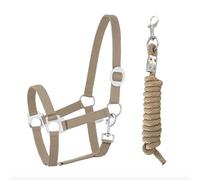 Ensemble licol et longe avec mousqueton réglable Licol pour cheval Cheval Cheval en bois Corde d'attache (Mousqueton Kaki, Mini Shetty)