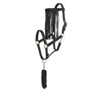 Ensemble licol nylon et longe d'attache pour cheval avec frontal anti-mouches Imperial Riding Noir Full