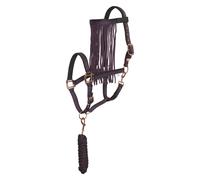 Ensemble licol nylon et longe d'attache pour cheval avec frontal anti-mouches Imperial Riding Rouge Full