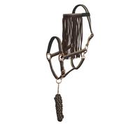Ensemble licol nylon et longe pour cheval avec frontal anti-mouches Imperial Riding 1 Marron Poney