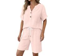 Ensemble Lin Femme Ensemble DéTente Lin Ete Shirt Pantacourt éTé 2 PièCes Sportswear Oversize Set Confortable Les VêTements Essentials DéTente Femme éTé