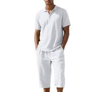 Ensemble lin homme, chemise ample manches courtes et short, respirant et décontracté#Z