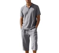 Ensemble lin homme, chemise ample manches courtes et short, respirant et décontracté#Z