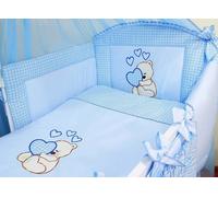 Ensemble linge pour lit bébé 70x140 cm - Ours et Cœurs - Bleu pour garçon - Ciel de lit Tour de lit - sans support