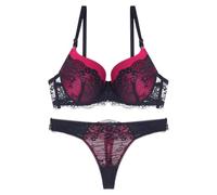 Ensemble Lingerie 2 pièces avec Robe String Audacieux avec Soutien-Gorge, Culotte et Jarretelles Ensembles de Lingerie 2 Pièces Bra avec (Red, 38B/85B)