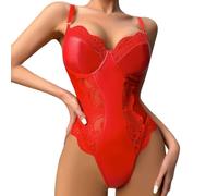 Ensemble Lingerie Body Femme Sexy Chic - Bodysuit Mode Cuir Verni Vêtements de Nuit Tentation Sous-Vêtements Chemise de Nuit Christmas (Ua1 Red, XXL)
