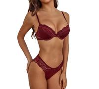Ensemble Lingerie Femme Julia - Soutien-Gorge avec Culotte Assortie - Dentelle élégante - Confort au Quotidien - Les Petites Bombes (Prune, 85B)