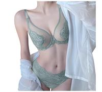 Ensemble Lingerie pour Femmes en Dentelle Florale avec Porte-Jarretelles 2 Pièces Push-up rembourré sous-vêtements, Soutien-Gorge Armatures (Mint Green, 34)